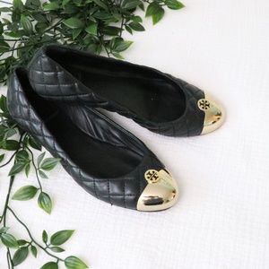 Tory Burch Kaitlin Quilted Leather Gold Toe flats
